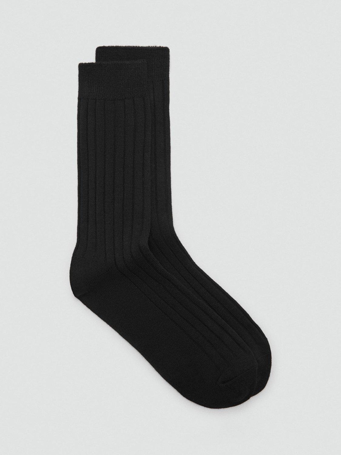 Mango Cas Long Ribbed Socks, Black, One Size