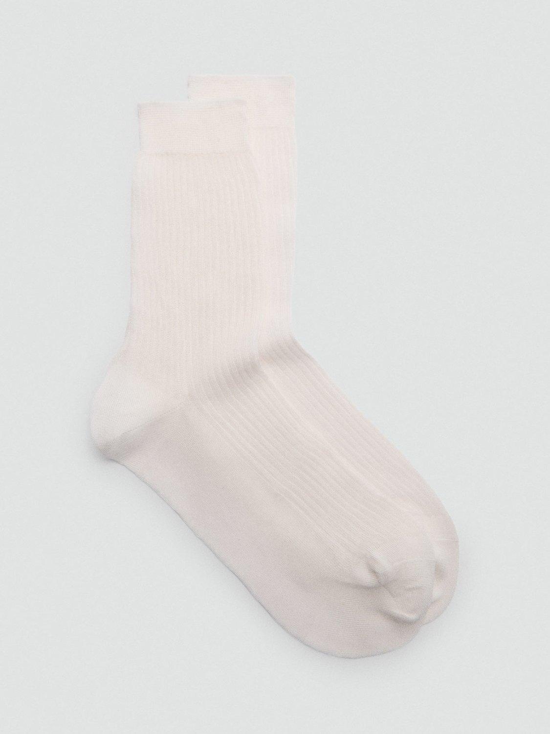 Mango Velo Long Ribbed Socks, Ivory, One Size