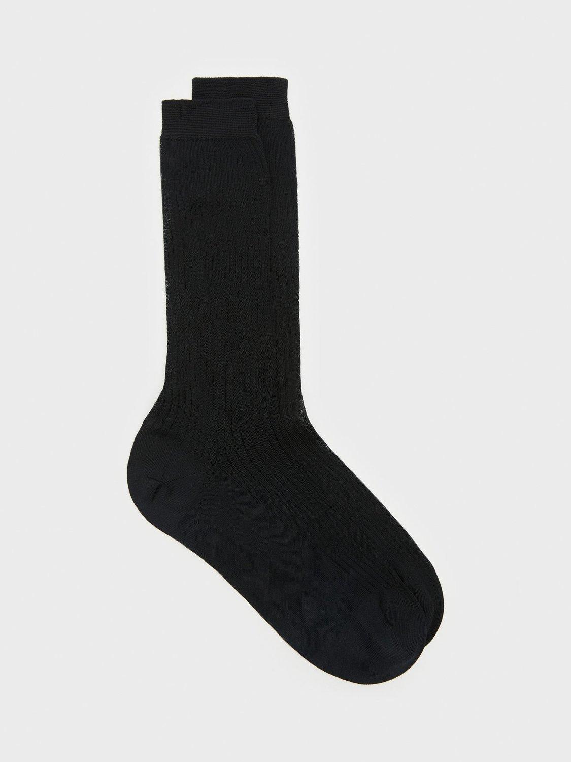 Mango Velo Long Ribbed Socks, Black, One Size