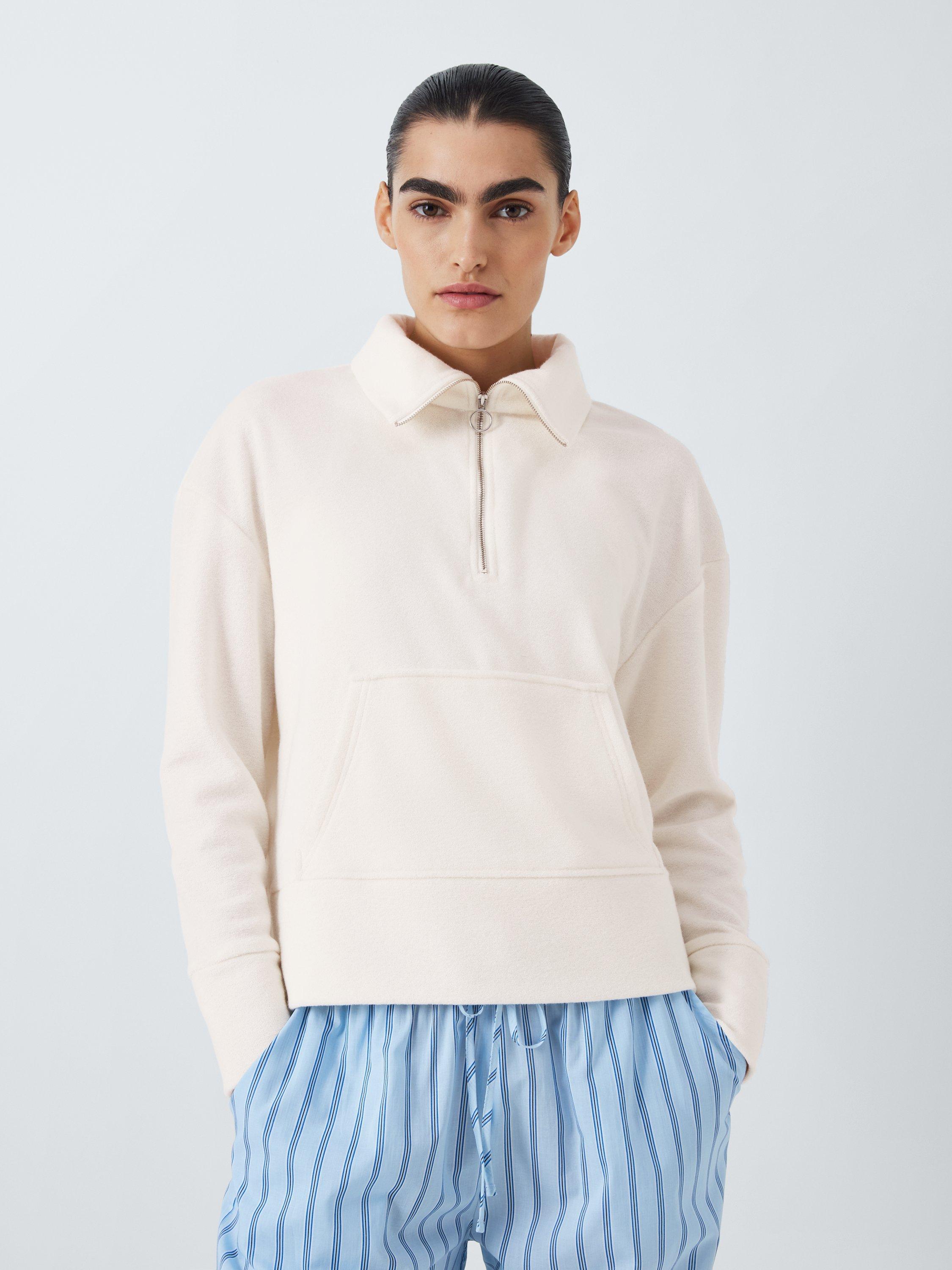 Product image 1 of 6, which shows John Lewis 1/2 Zip Lounge Pullover, White, S