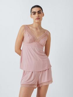 John Lewis Willow Cami Short Pyjama Set containing LENZING™ ECOVERO™ Viscose, Mauve Chalk