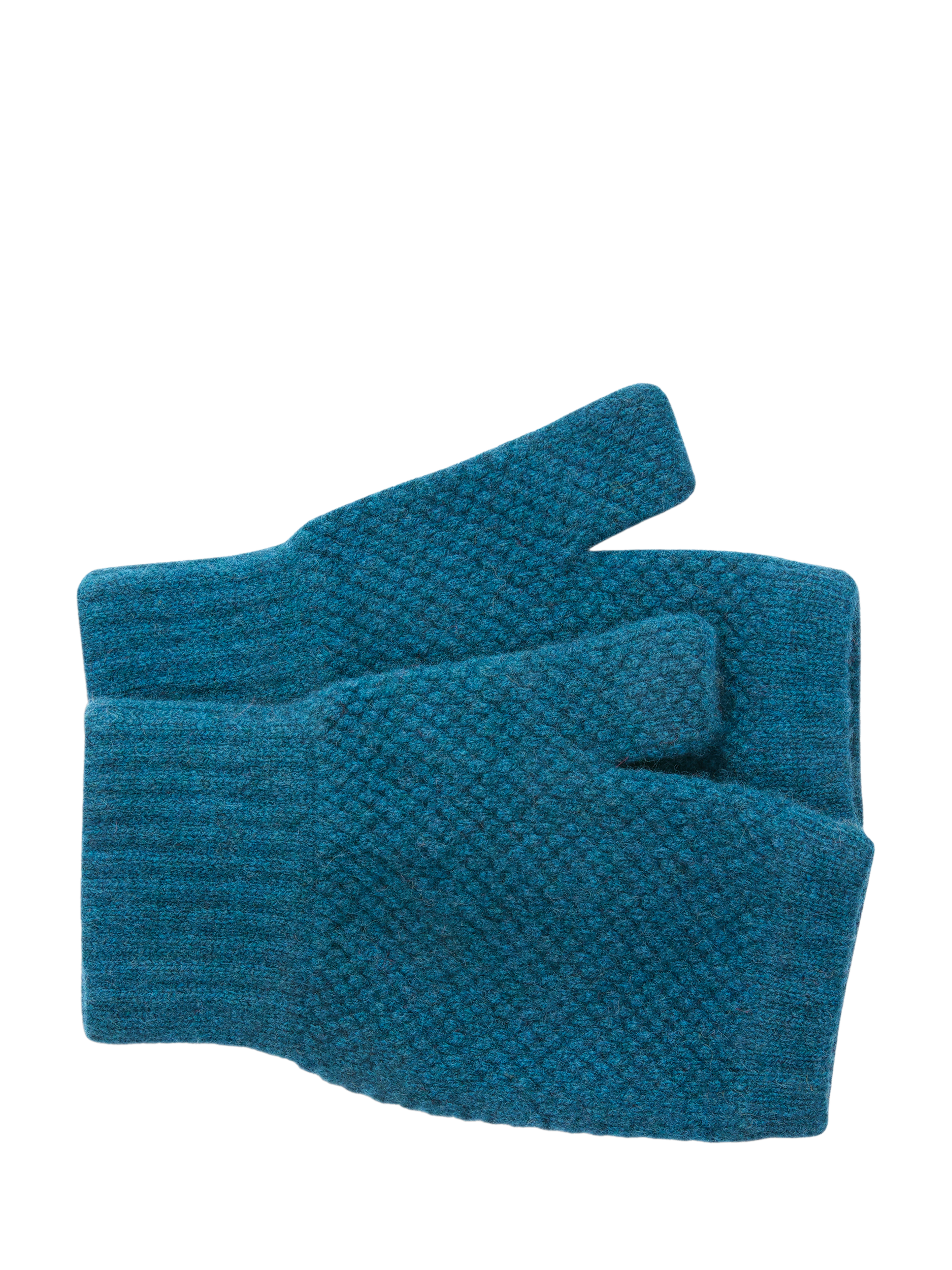Product image 1 of 5, which shows Celtic & Co. Moss Stitch Lambswool Fingerless Gloves, Icelandic Blue, One Size