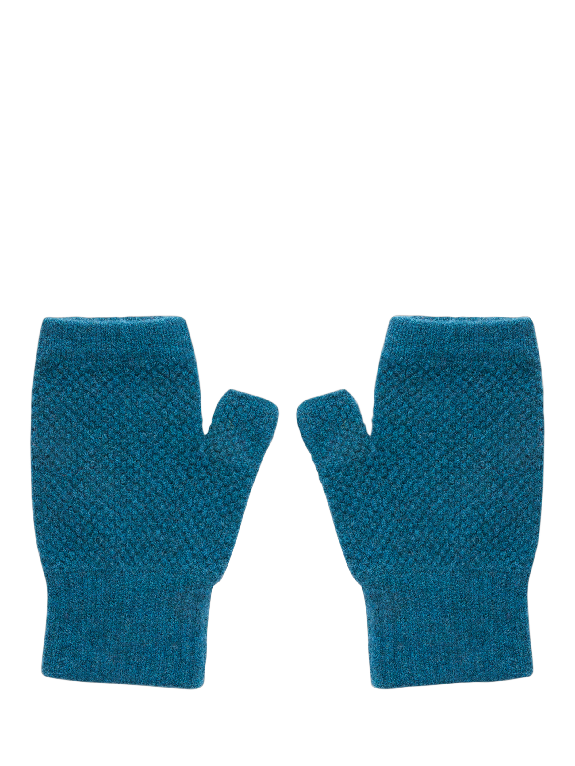 Product image 2 of 5, which shows Celtic & Co. Moss Stitch Lambswool Fingerless Gloves, Icelandic Blue, One Size