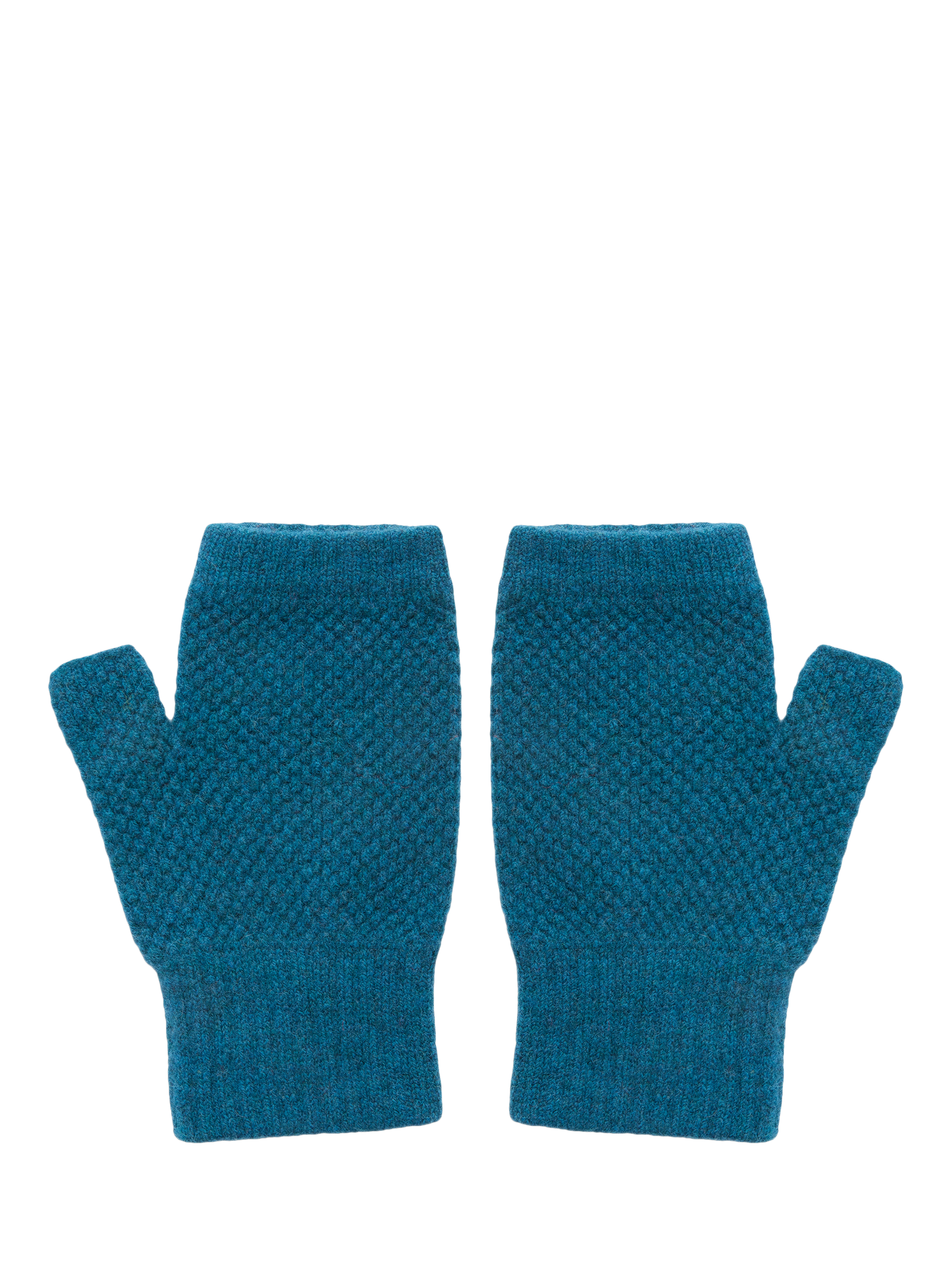Product image 3 of 5, which shows Celtic & Co. Moss Stitch Lambswool Fingerless Gloves, Icelandic Blue, One Size