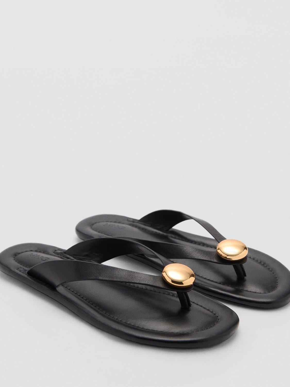 Product image 2 of 5, which shows Mango Sicilia Leather Sandals, Black, 3