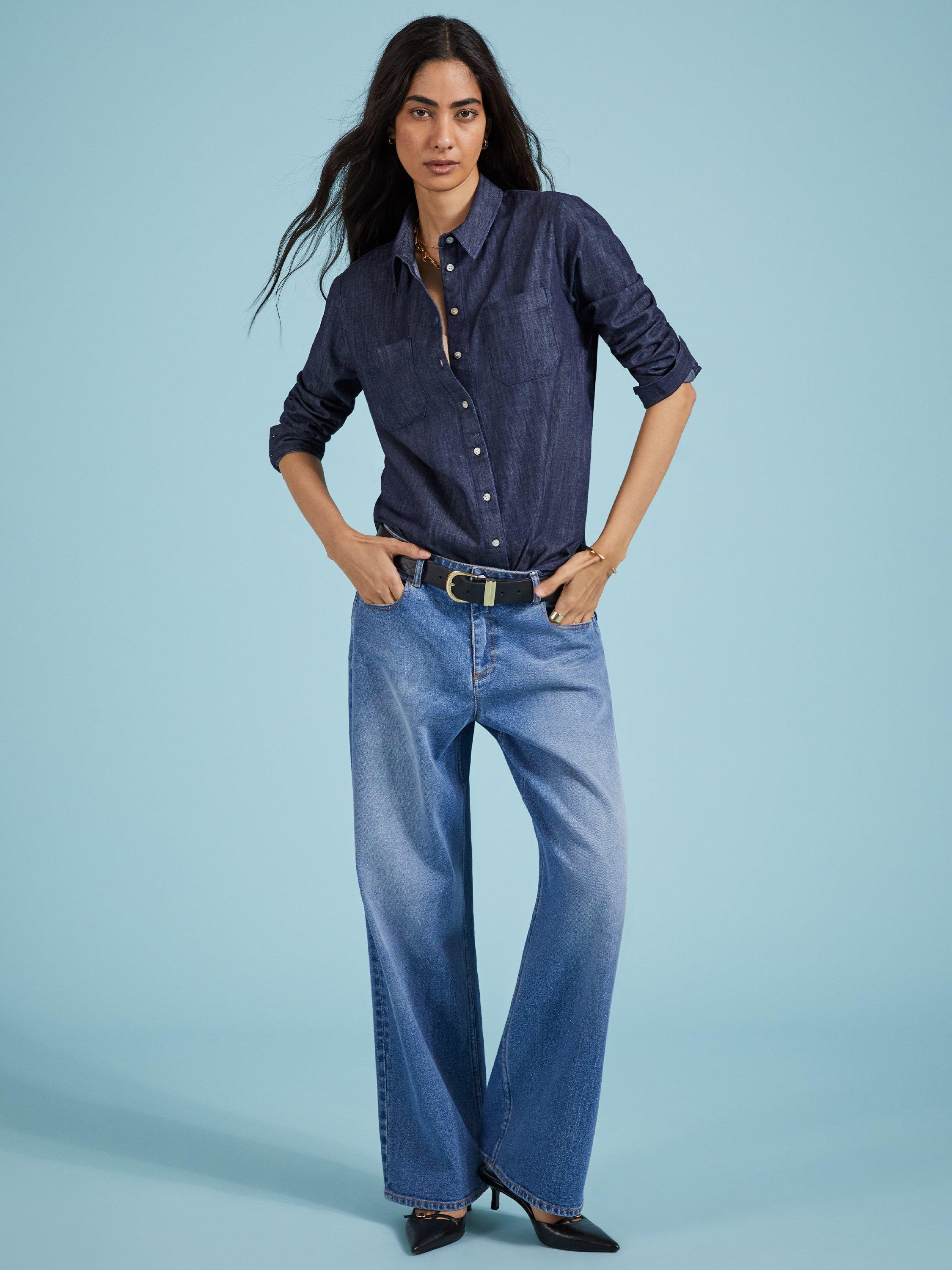 Product image 2 of 6, which shows Baukjen Hattie Organic Cotton Denim Shirt, Indigo, 10