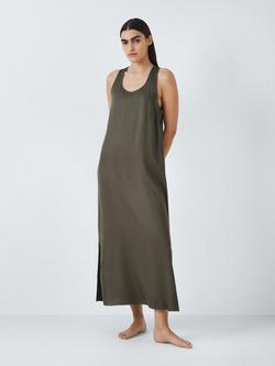 John Lewis Satin Modal Maxi Chemise, Khaki, Khaki