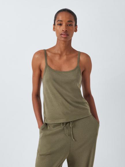 John Lewis Ribbed Modal Blend Cami Pyjama Top, Khaki, Khaki