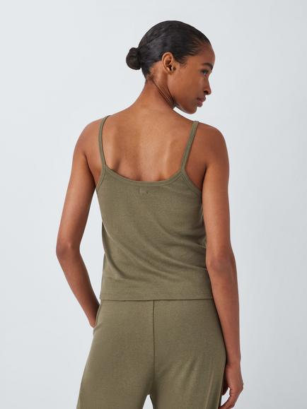 John Lewis Ribbed Modal Blend Cami Pyjama Top, Khaki - view 2, Khaki