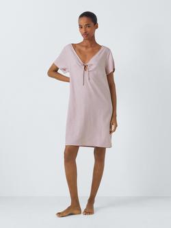 John Lewis Keyhole Linen Blend Nightdress, Mauve Chalk, Mauve Chalk