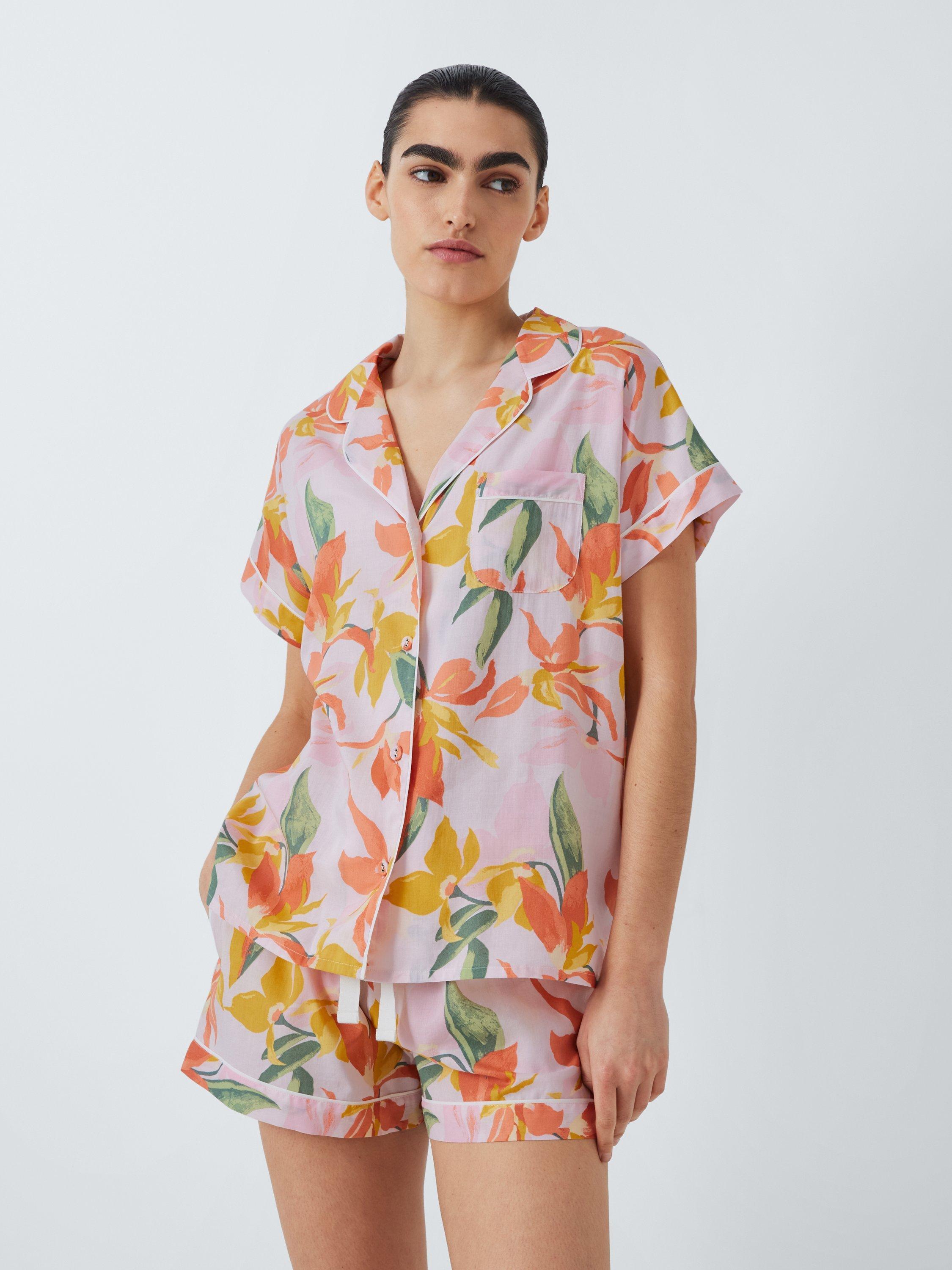 Product image 1 of 6, which shows John Lewis Floral Shirt Shorty Pyjama Set, Pink/Multi, 8