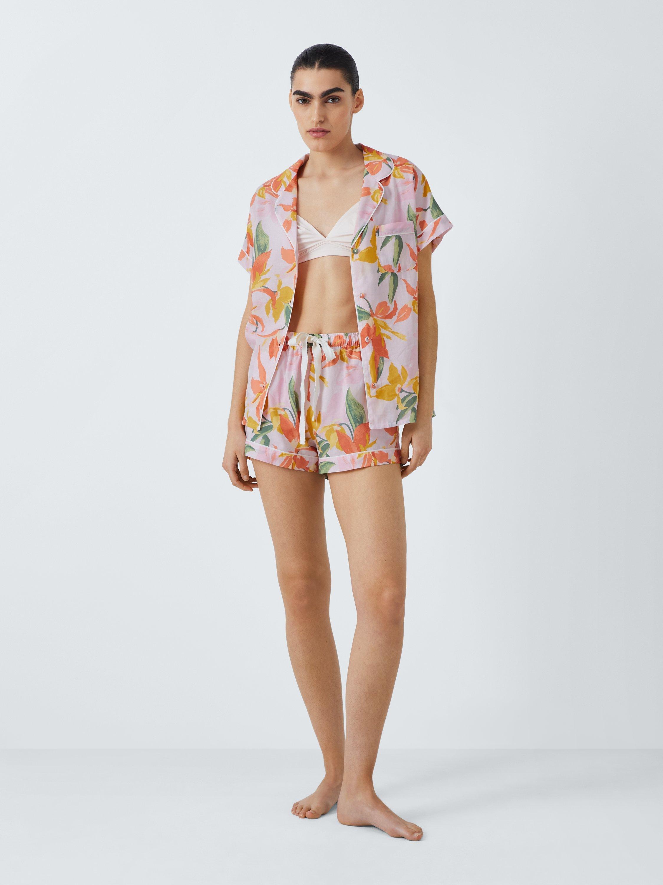 Product image 3 of 6, which shows John Lewis Floral Shirt Shorty Pyjama Set, Pink/Multi, 8