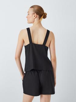 John Lewis Square Neck Linen Blend Shorty Pyjama Set, Black - view 2, Black