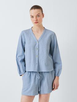 John Lewis Seersucker Cotton Shorty Pyjama Set, Light Blue, Light Blue