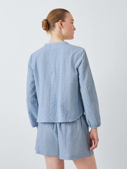 John Lewis Seersucker Cotton Shorty Pyjama Set, Light Blue - view 2, Light Blue