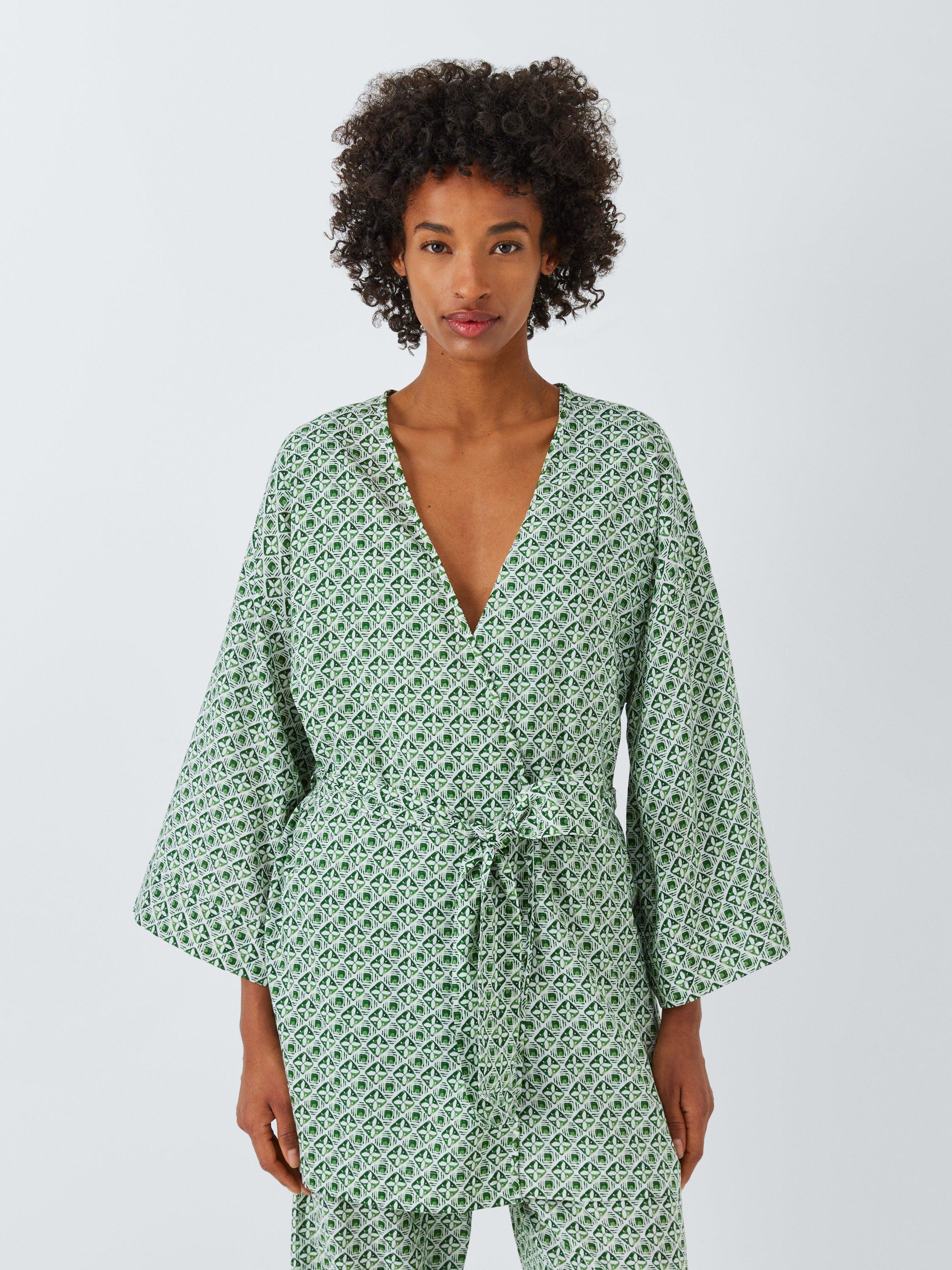 Product image 1 of 6, which shows AND/OR Porto Tile Mini Dressing Gown, Green/White, S