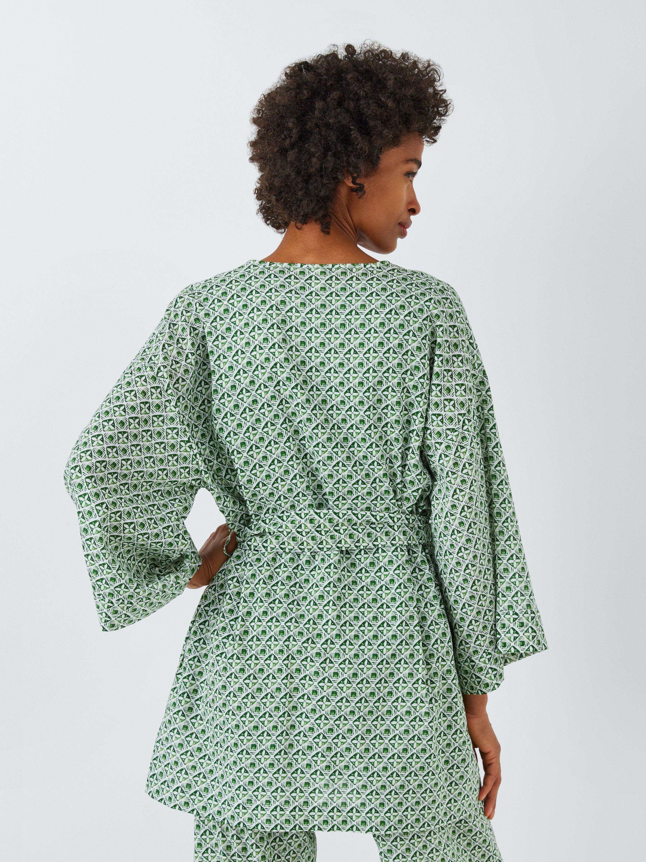 Product image 2 of 6, which shows AND/OR Porto Tile Mini Dressing Gown, Green/White, S