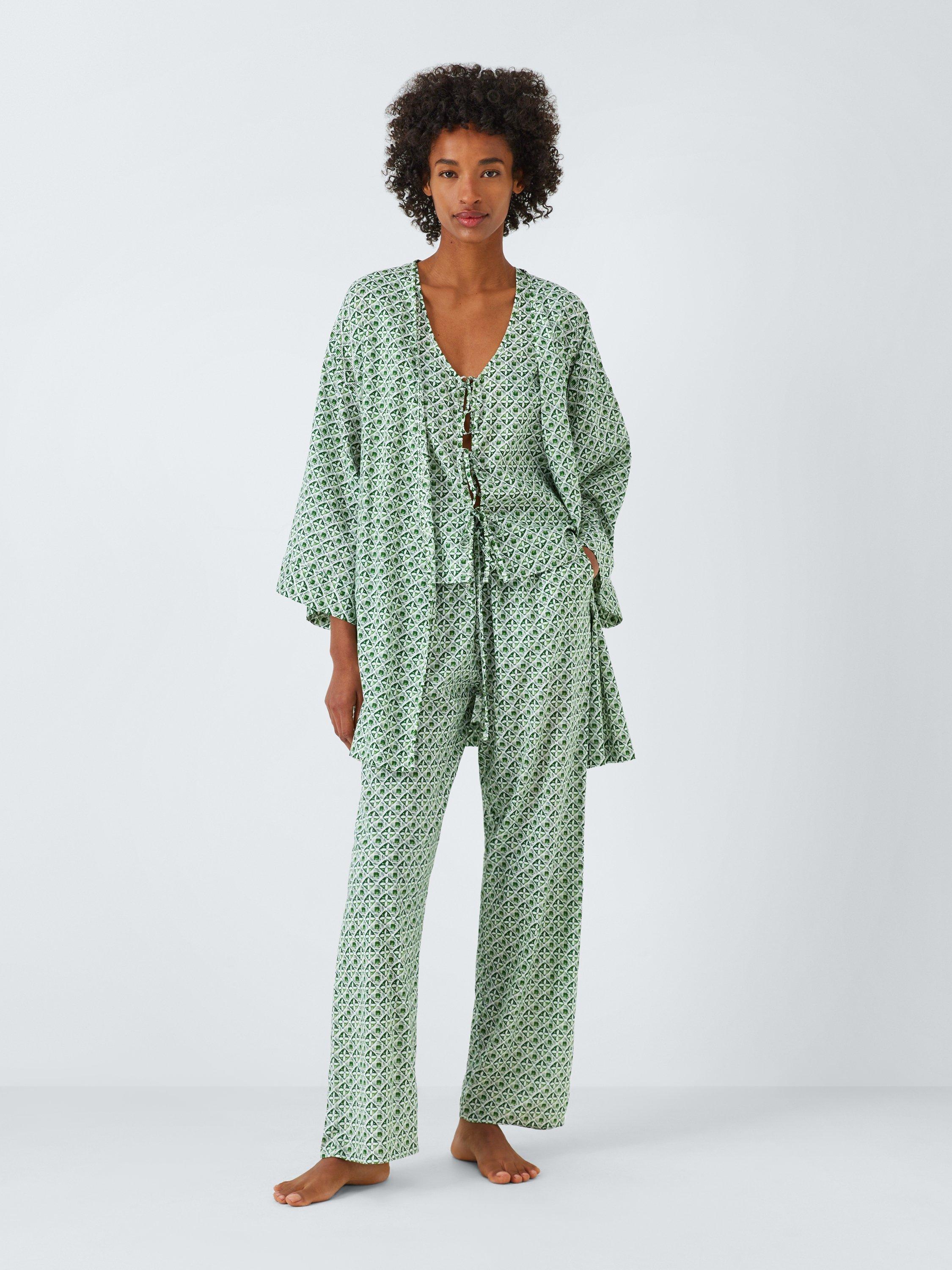 Product image 3 of 6, which shows AND/OR Porto Tile Mini Dressing Gown, Green/White, S