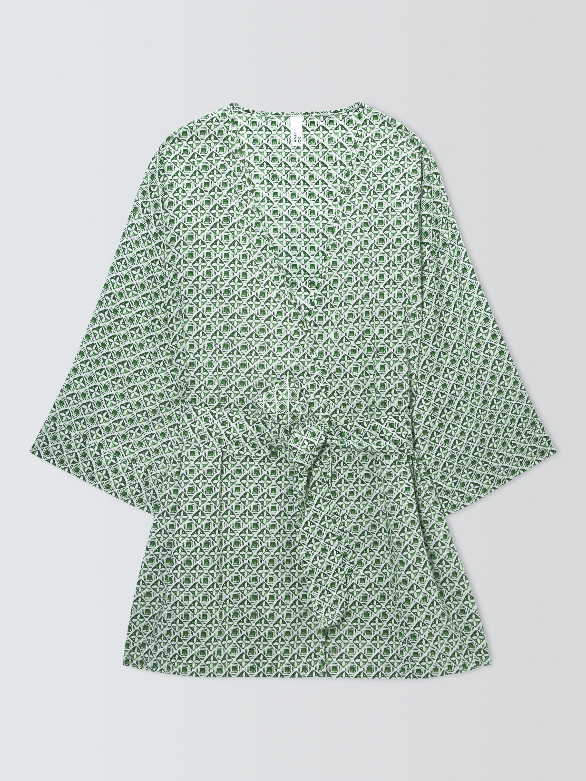 Product image 4 of 6, which shows AND/OR Porto Tile Mini Dressing Gown, Green/White, S