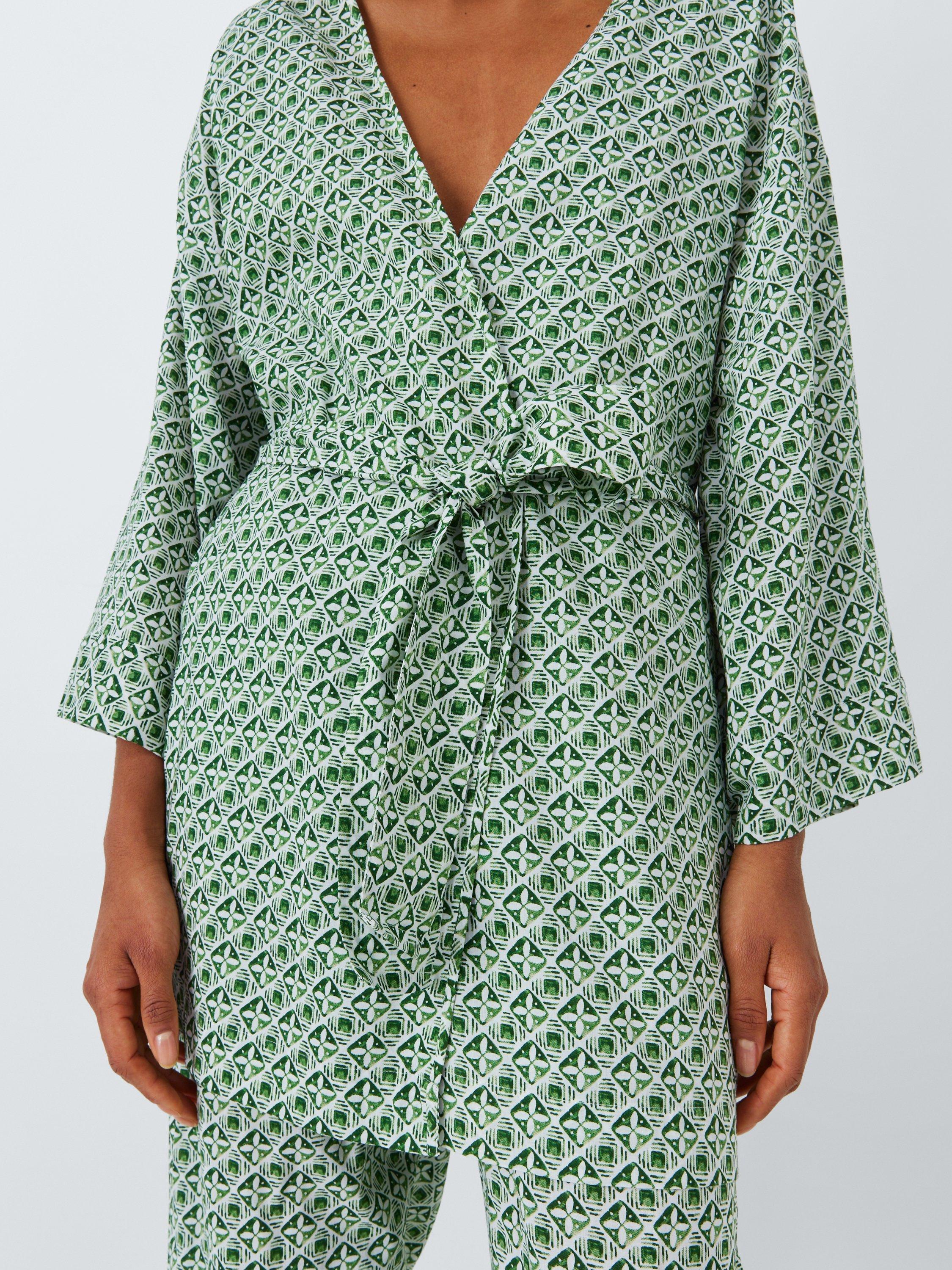 Product image 6 of 6, which shows AND/OR Porto Tile Mini Dressing Gown, Green/White, S