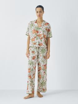 AND/OR Cinque Short Sleeve Cropped Pyjama Set, Off White/Multi, Off White/Multi