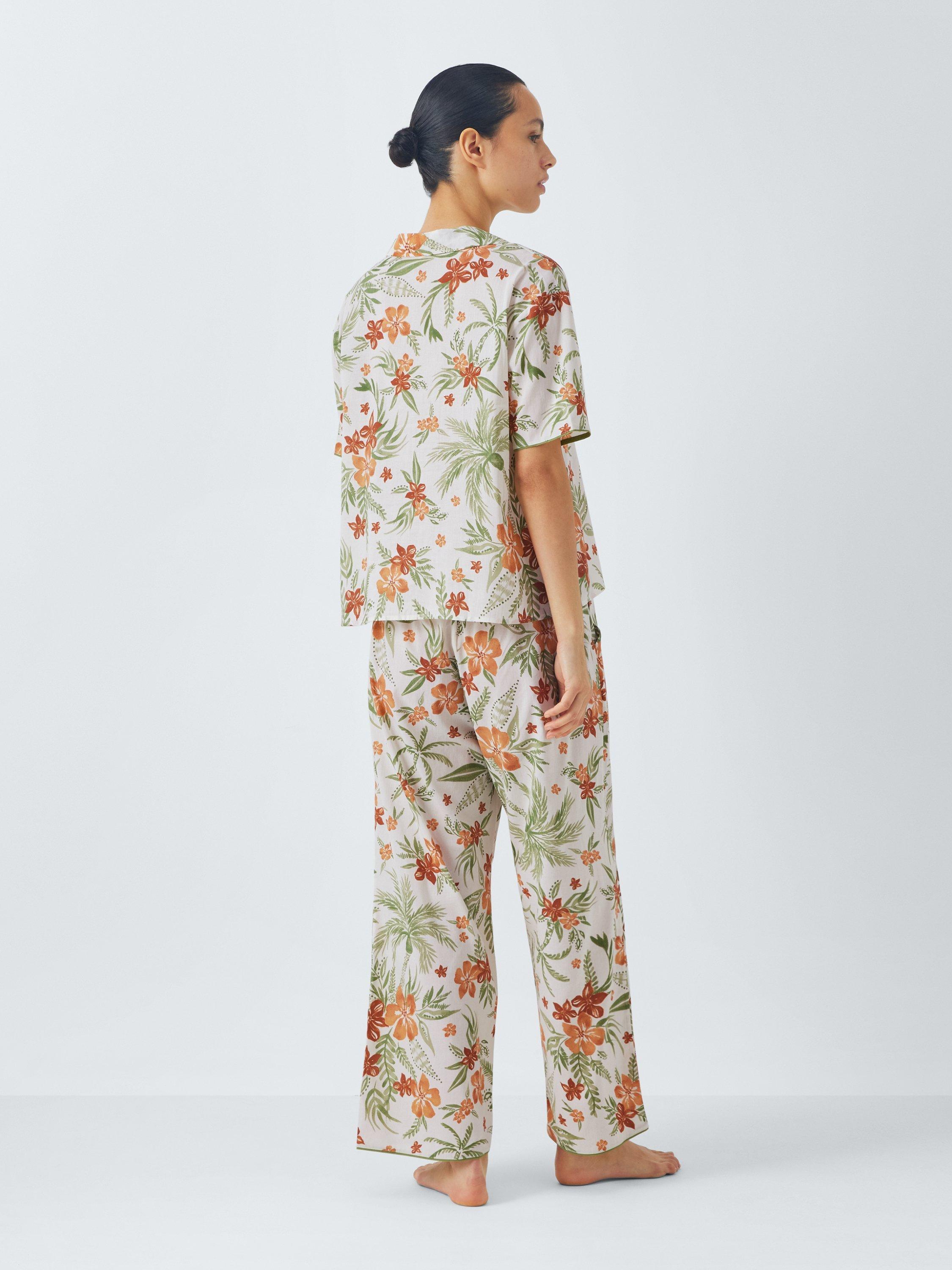 Product image 2 of 6, which shows AND/OR Cinque Short Sleeve Cropped Pyjama Set, Off White/Multi, 8