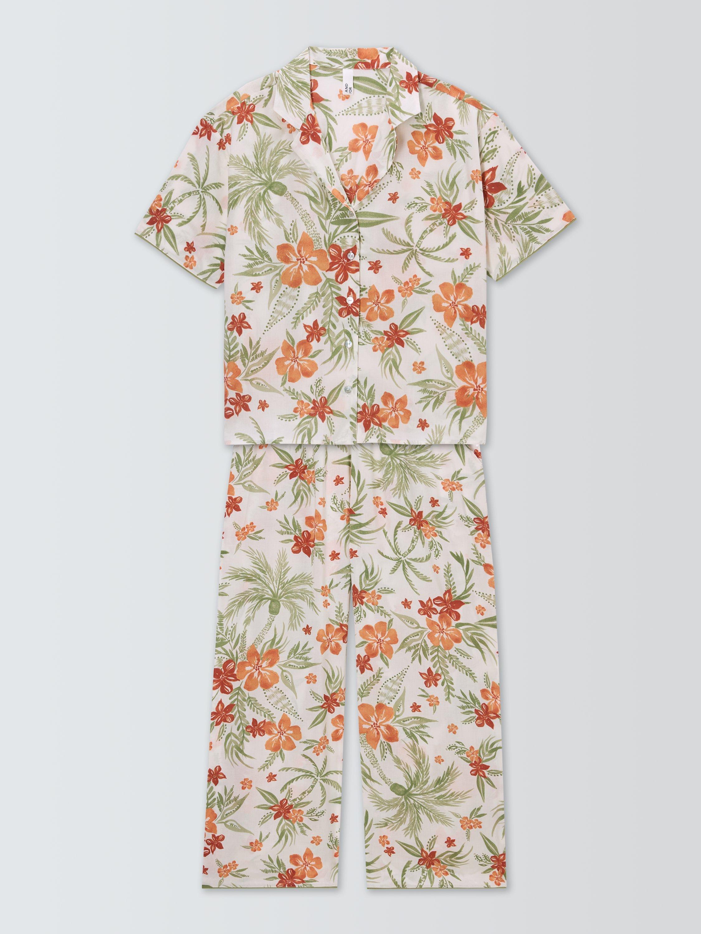 Product image 4 of 6, which shows AND/OR Cinque Short Sleeve Cropped Pyjama Set, Off White/Multi, 8