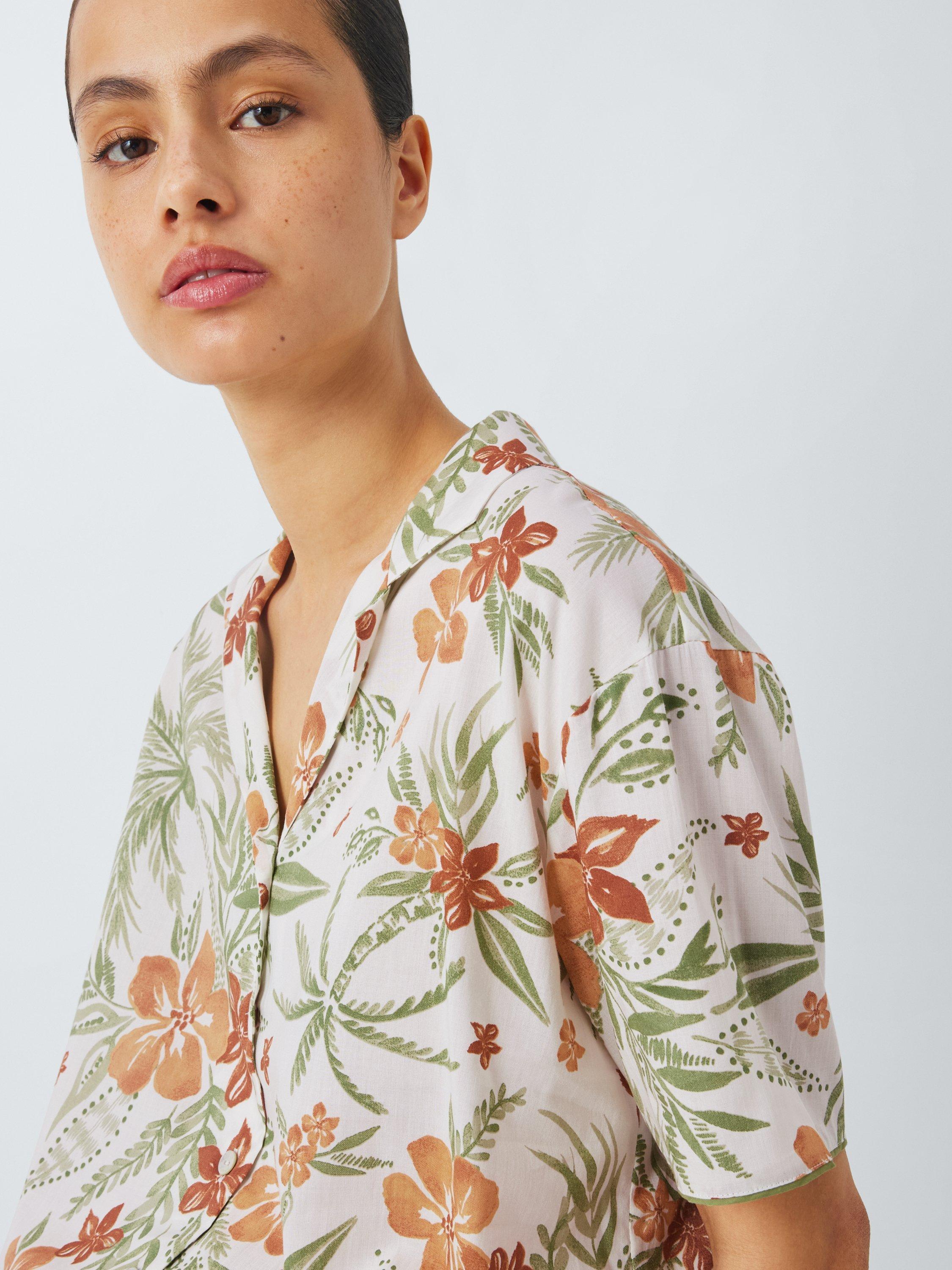 Product image 5 of 6, which shows AND/OR Cinque Short Sleeve Cropped Pyjama Set, Off White/Multi, 8