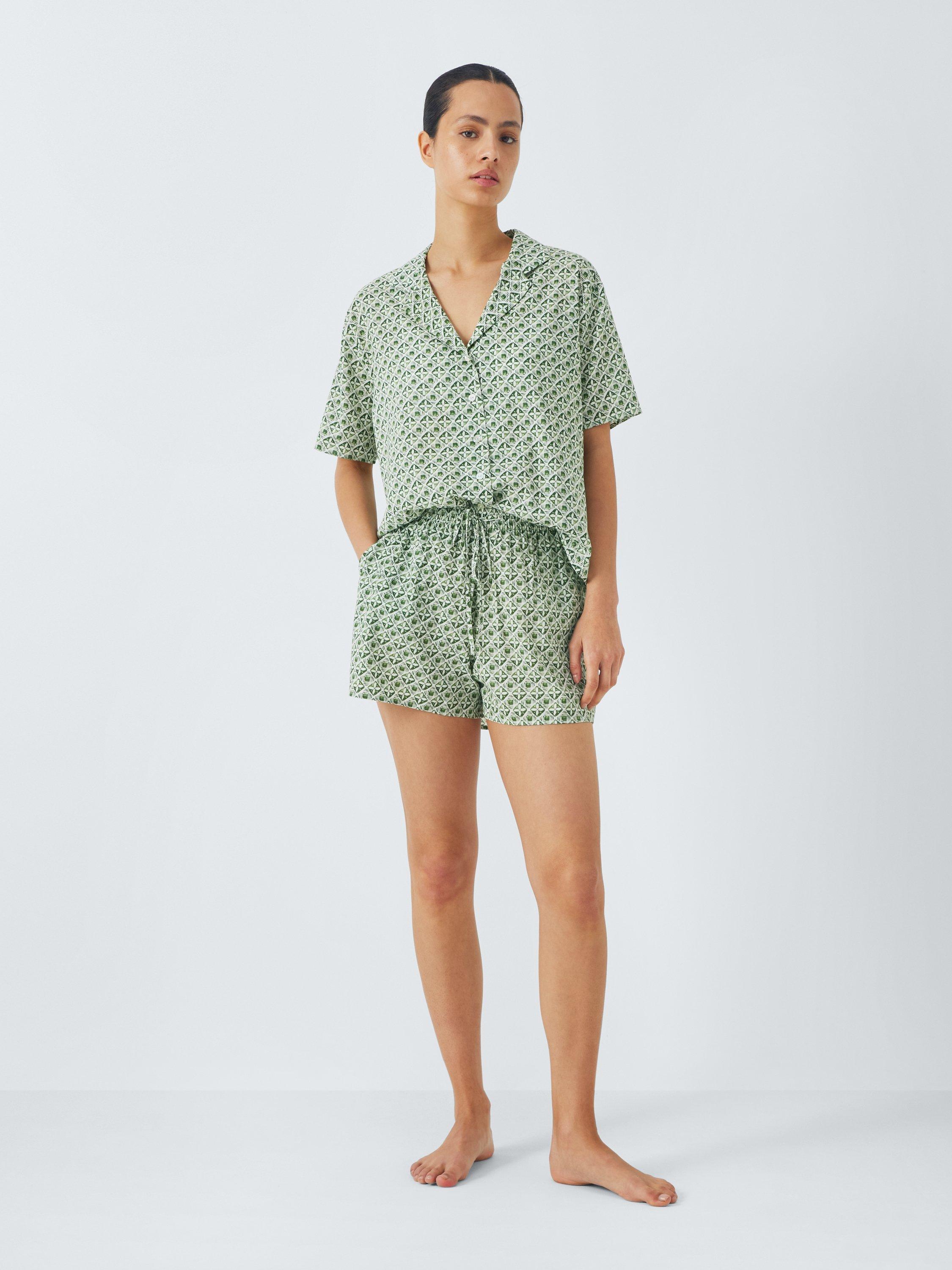 Product image 3 of 6, which shows AND/OR Porto Tile Pyjama Shorts, Ivory/Green, 12