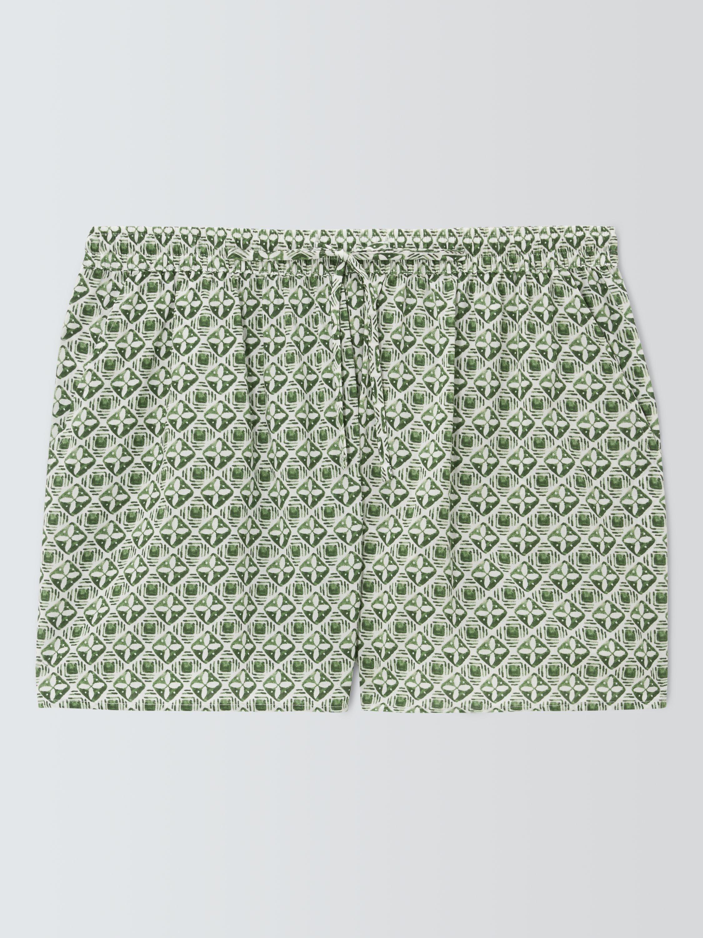 Product image 4 of 6, which shows AND/OR Porto Tile Pyjama Shorts, Ivory/Green, 12