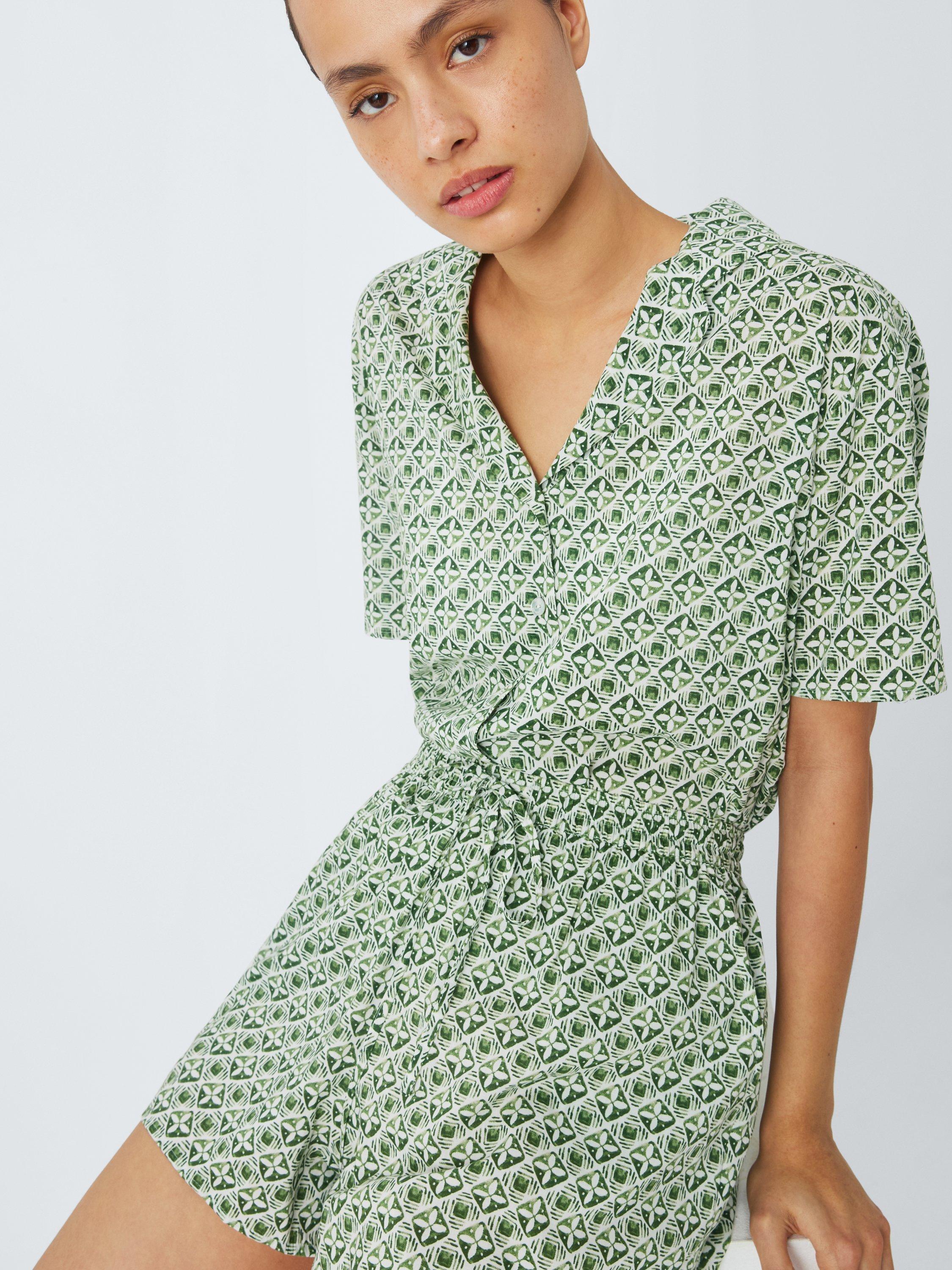 Product image 5 of 6, which shows AND/OR Porto Tile Pyjama Shorts, Ivory/Green, 12