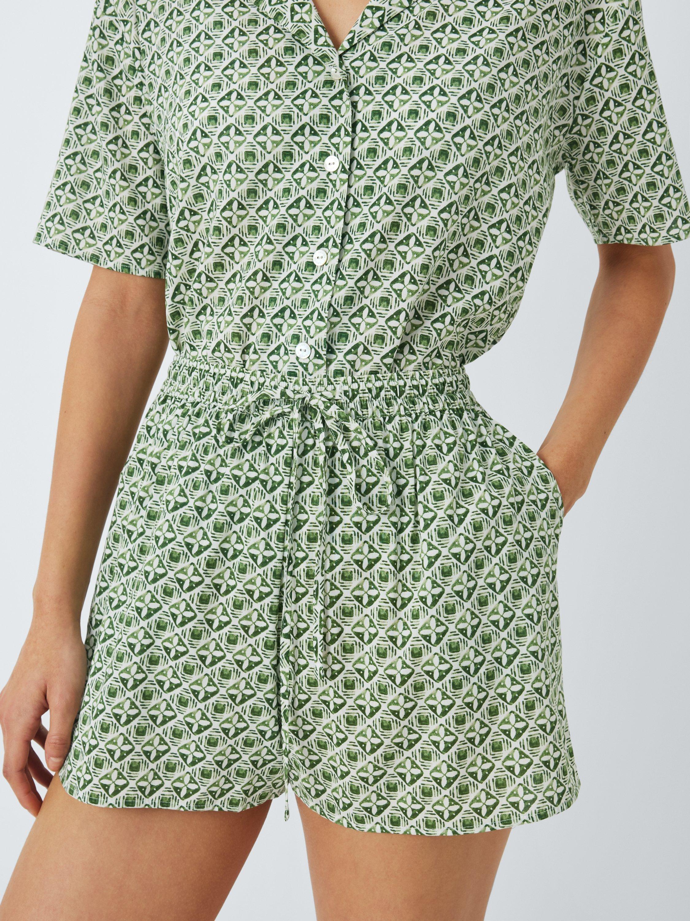 Product image 6 of 6, which shows AND/OR Porto Tile Pyjama Shorts, Ivory/Green, 12