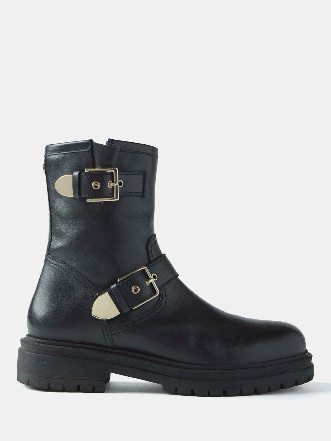 Mint Velvet Leather Biker Boots Black