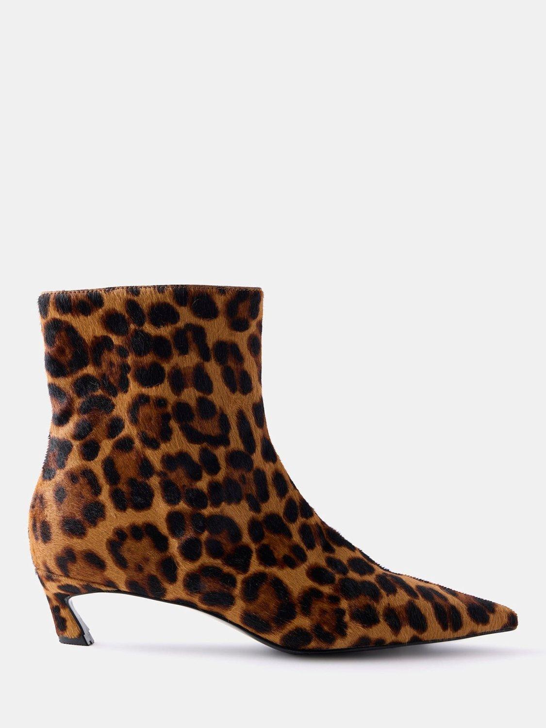 Mint Velvet Textured Leopard Pointed Ankle Boots Tan Multi