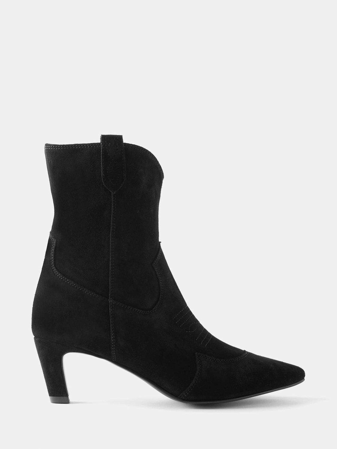 Mint Velvet Suede Heeled Pointed Western Ankle Boots, Black