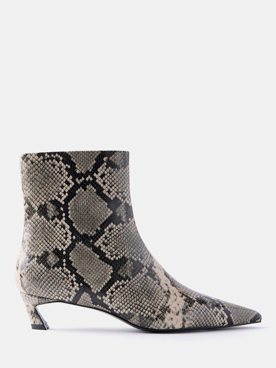 Mint Velvet Leather Snake Print Pointed Ankle Boots Taupe Multi