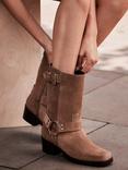 Mint Velvet Suede Biker Boots, Tan