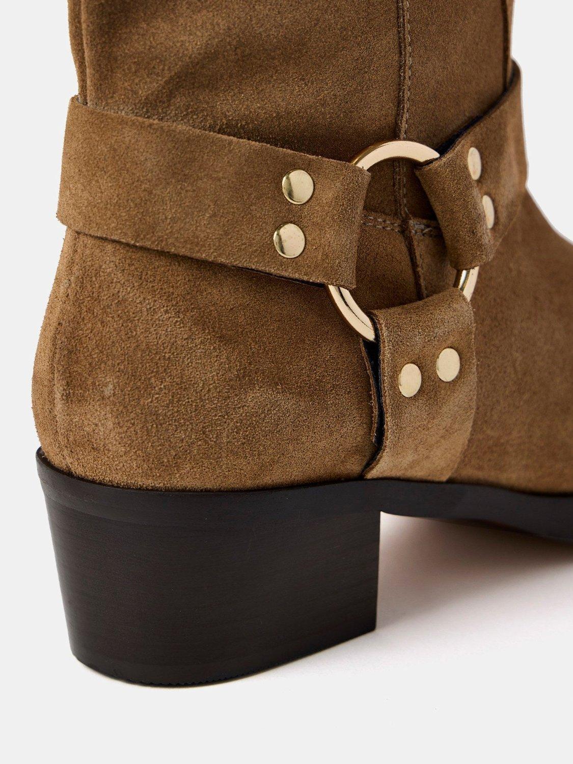 Mint Velvet Suede Biker Boots, Tan