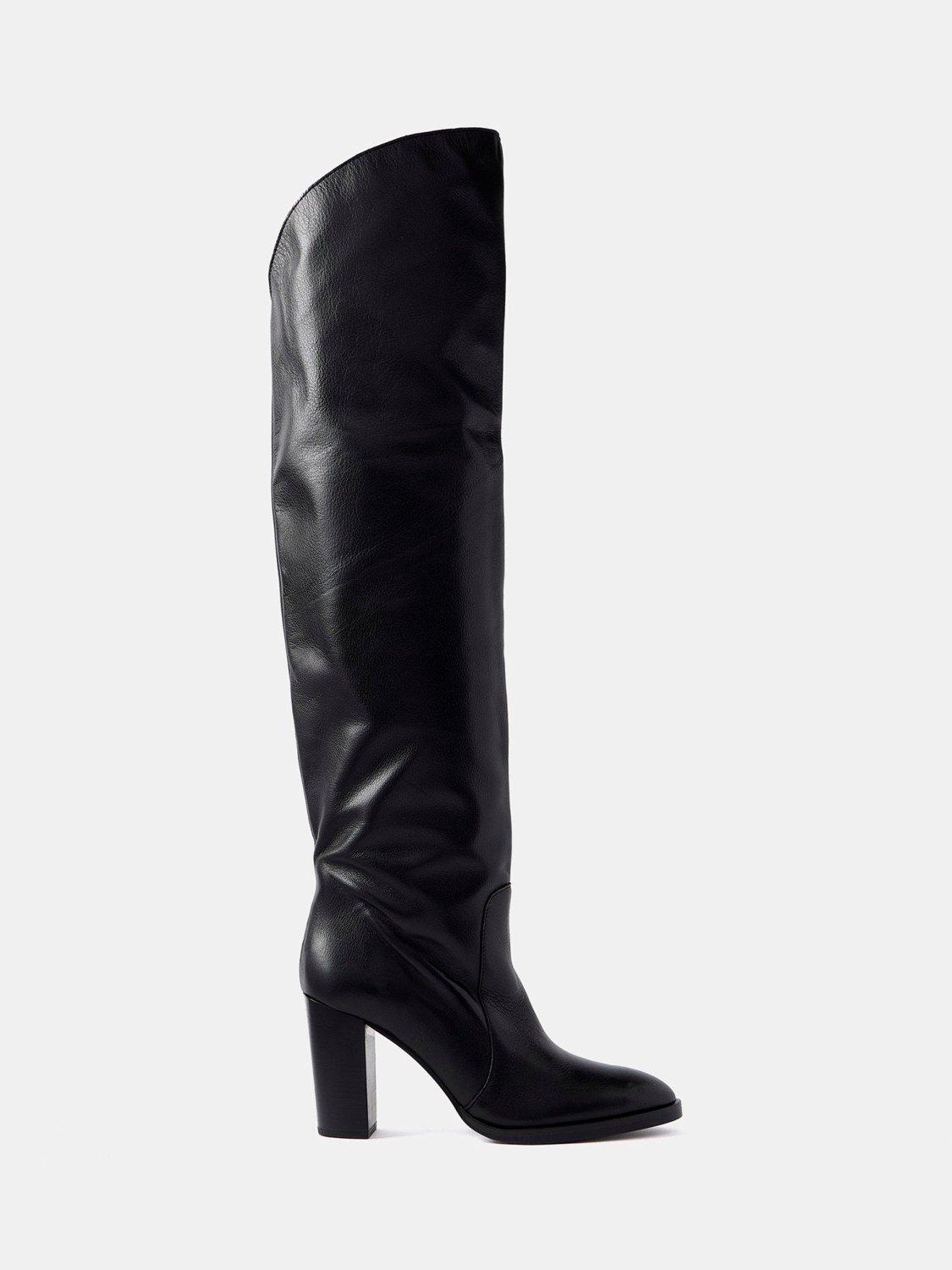 Mint Velvet Leather Long Boots Black