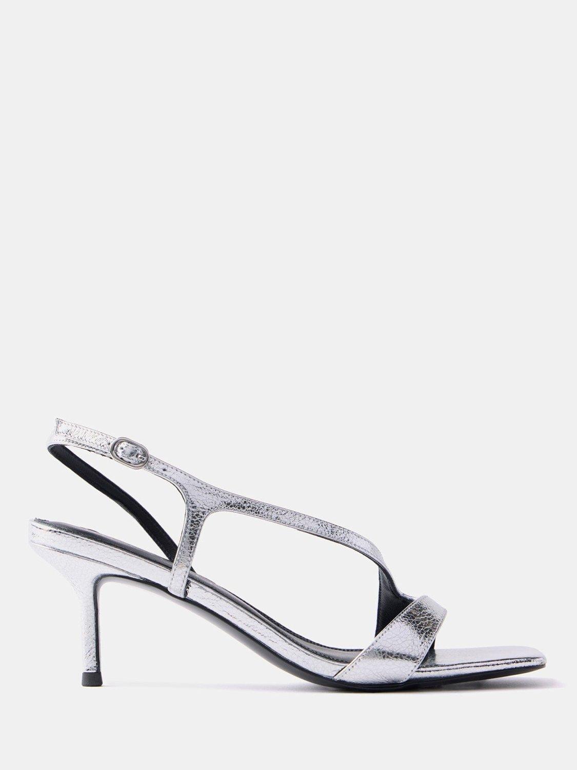 Mint Velvet Leather Strappy Slingback Heels Silver