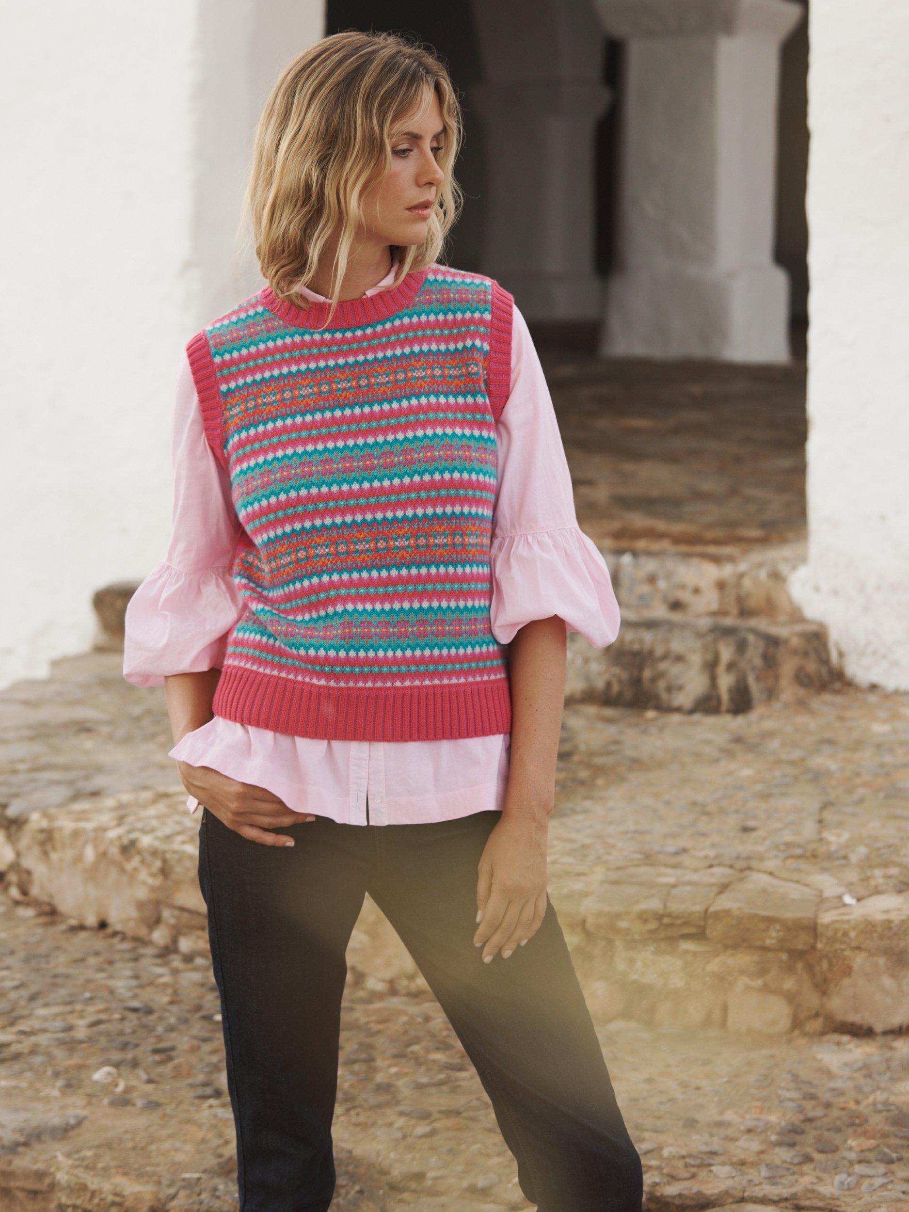NRBY Fallon Fair Isle Wool Cashmere Tank Top, Pink/Multi