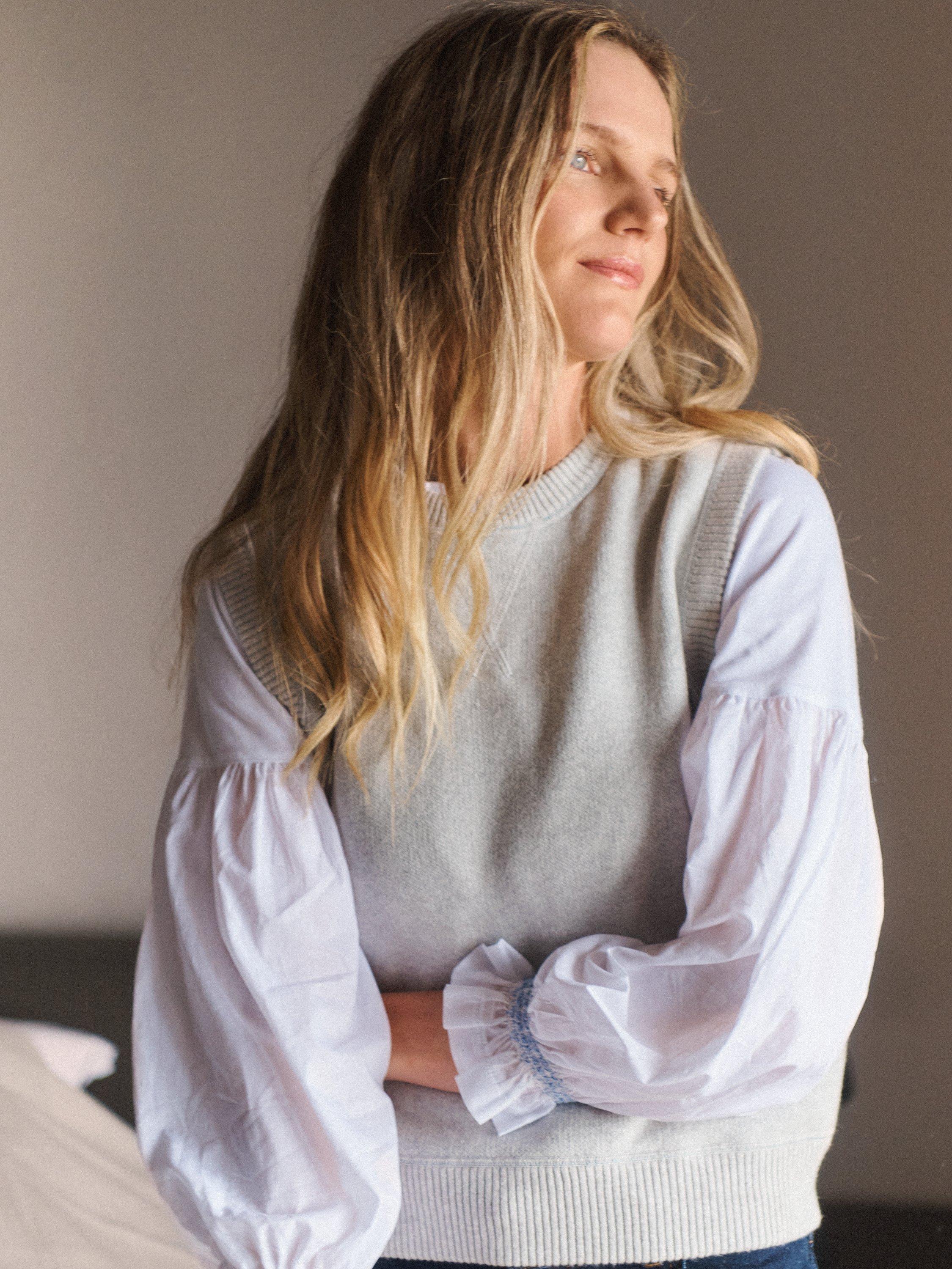 Product image 3 of 8, which shows NRBY Jodie Reversible Cashmere Blend Tank Top, Toparki Blue/Grey, S