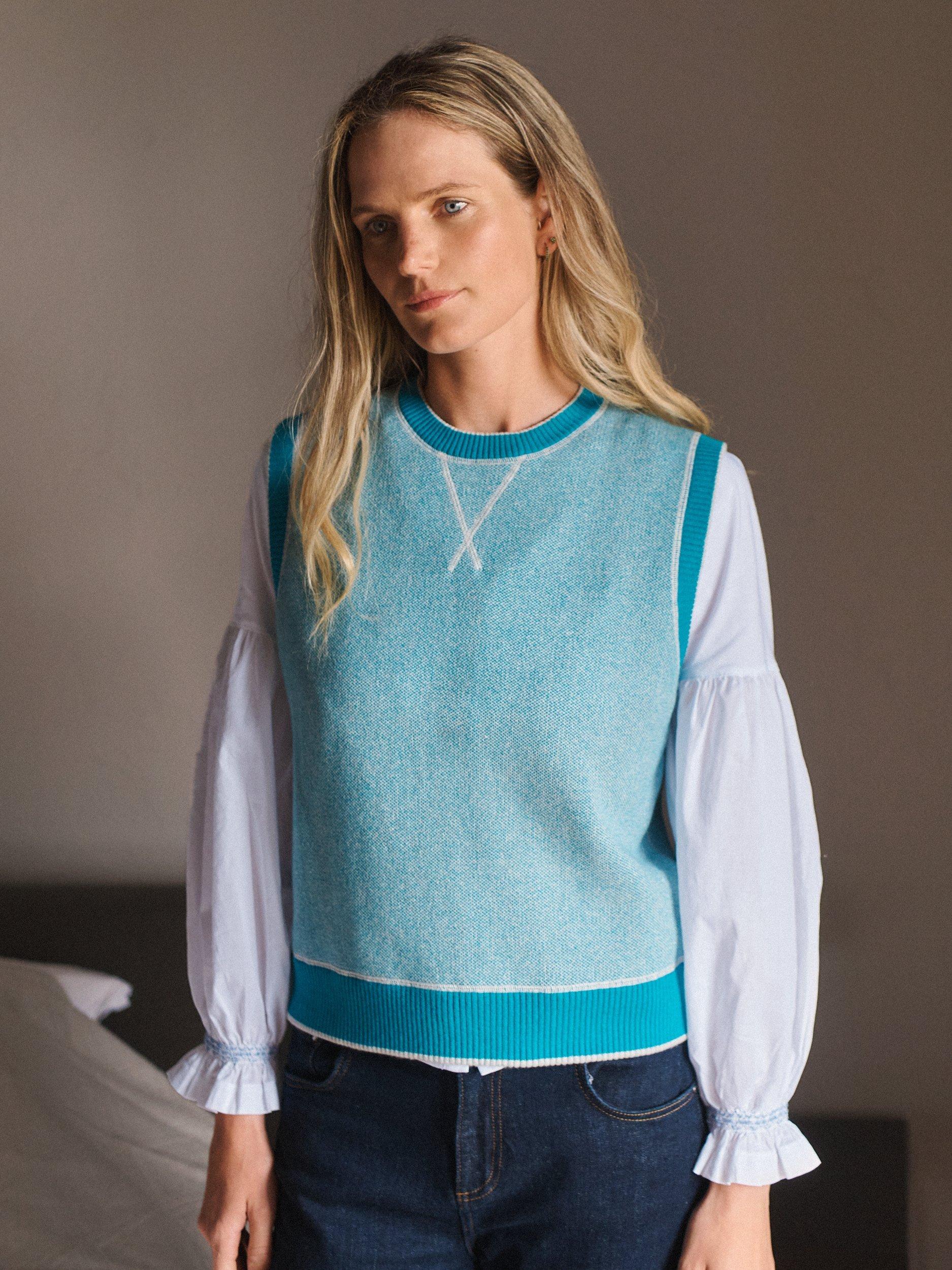 Product image 6 of 8, which shows NRBY Jodie Reversible Cashmere Blend Tank Top, Toparki Blue/Grey, S