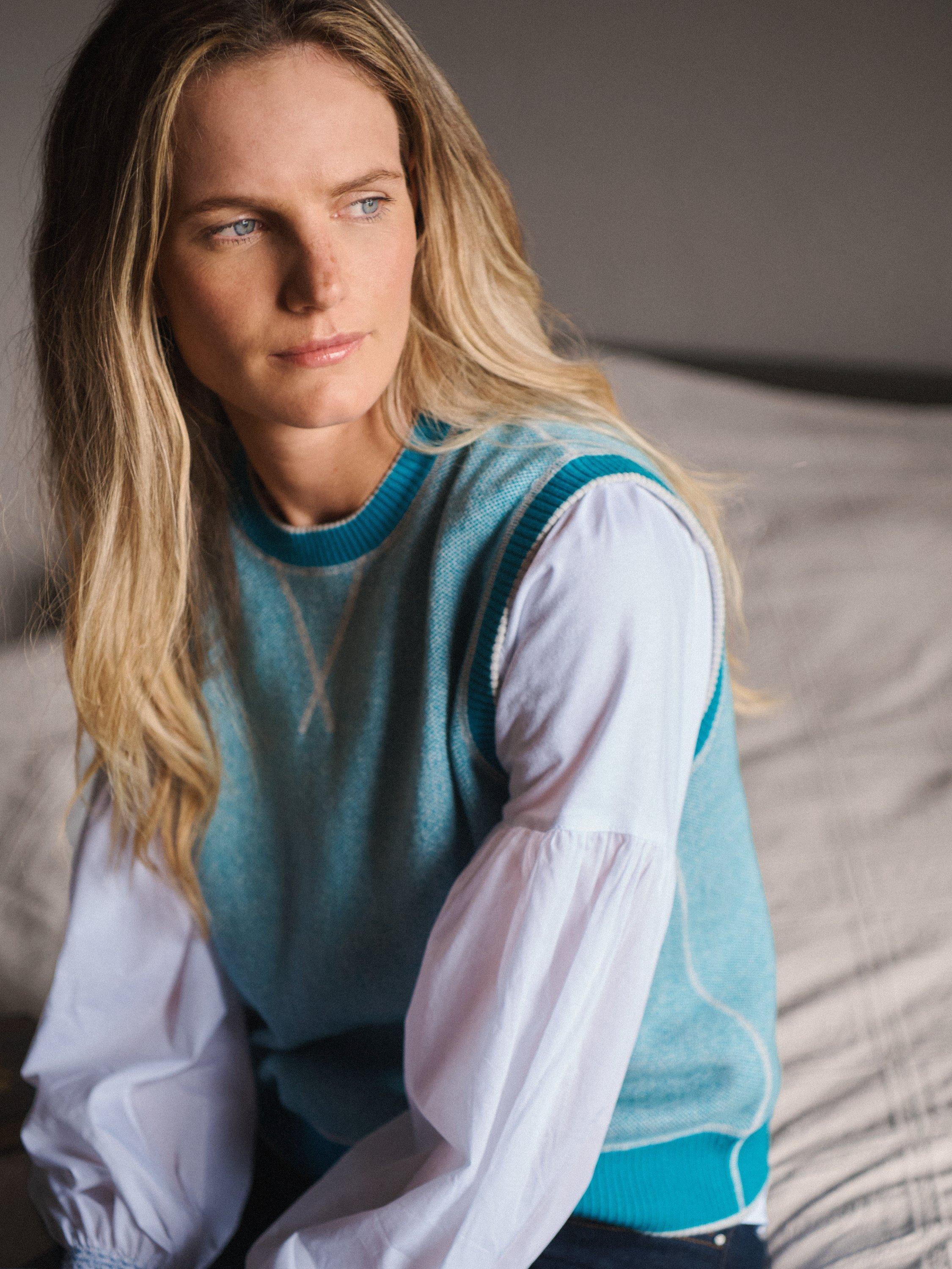Product image 8 of 8, which shows NRBY Jodie Reversible Cashmere Blend Tank Top, Toparki Blue/Grey, S