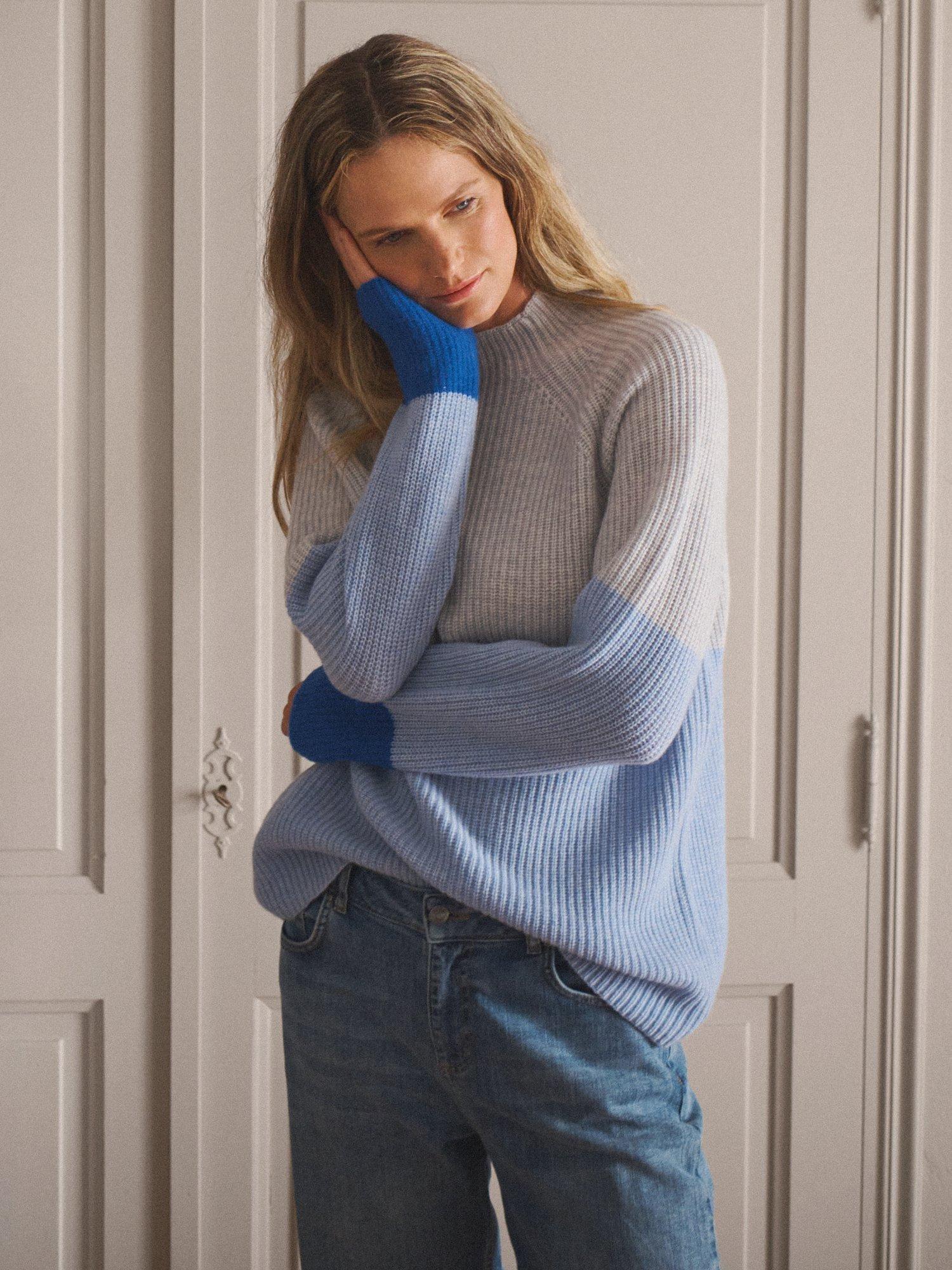 NRBY Reese Colour Block Wool Cashmere Jumper Light Grey Blue