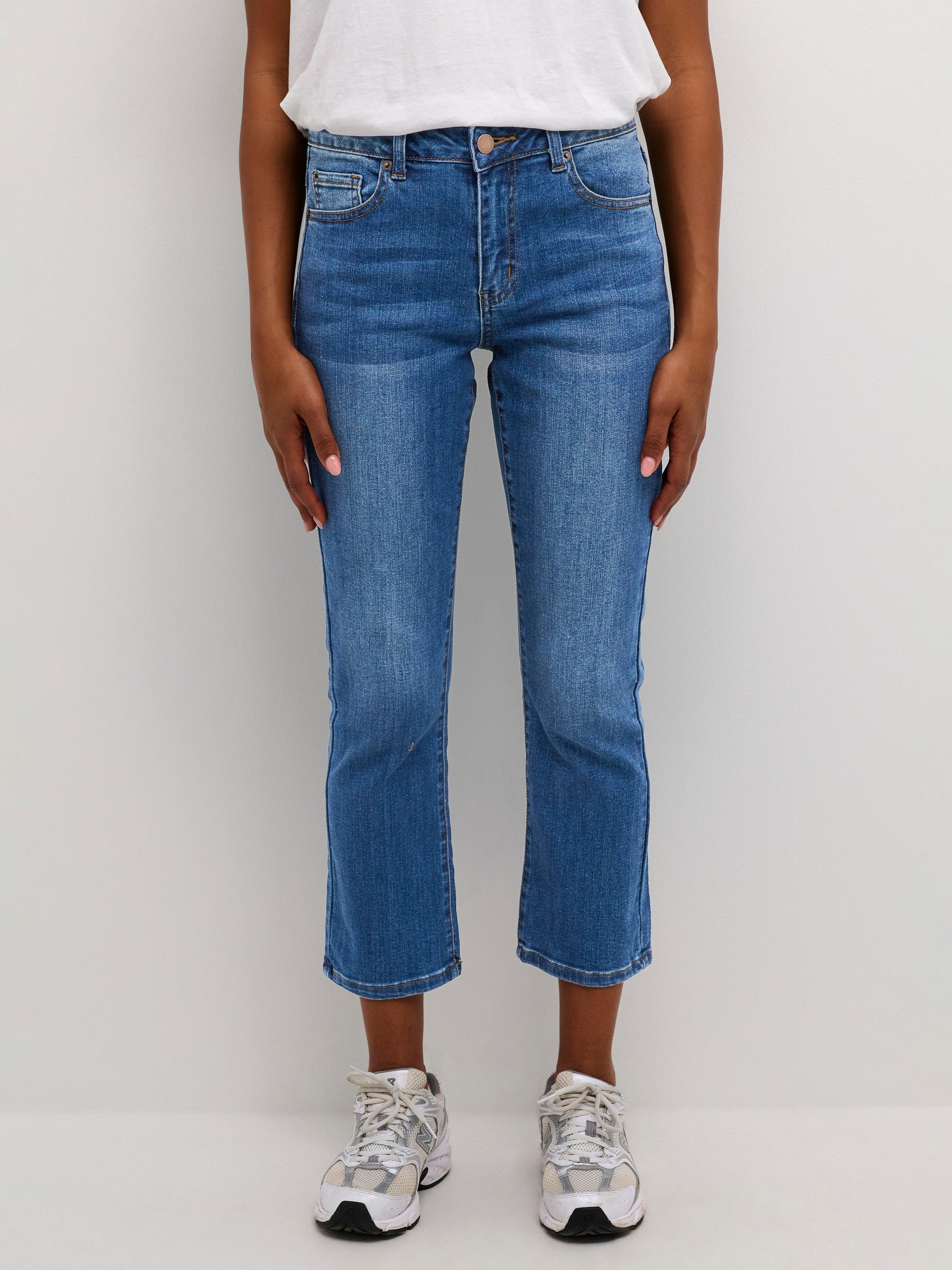 Product image 1 of 5, which shows KAFFE Sinem Cropped Jeans, Mid Blue, 12