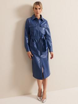Phase Eight Dila Faux Leather Dress, Blue, Blue