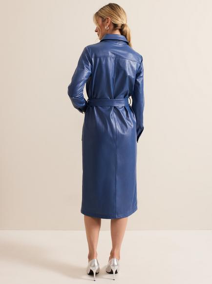 Phase Eight Dila Faux Leather Dress, Blue - view 2, Blue