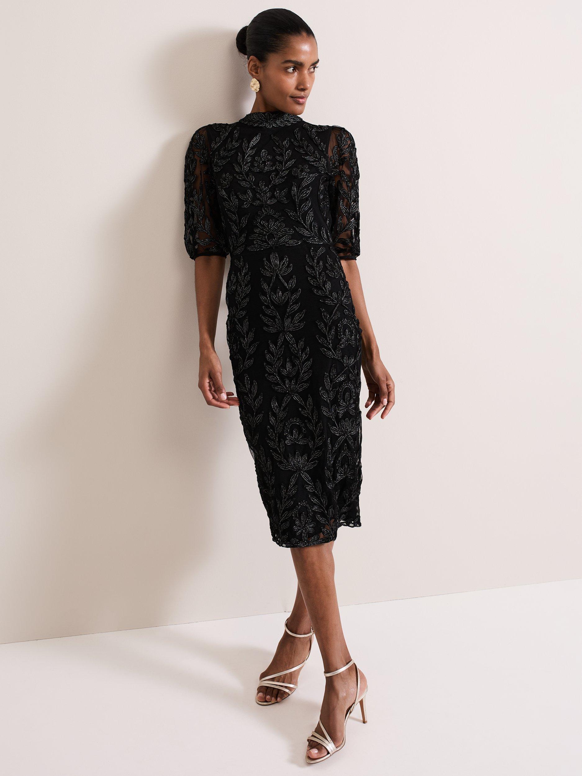 Phase Eight Misha Tapework Shimmer Dress Black