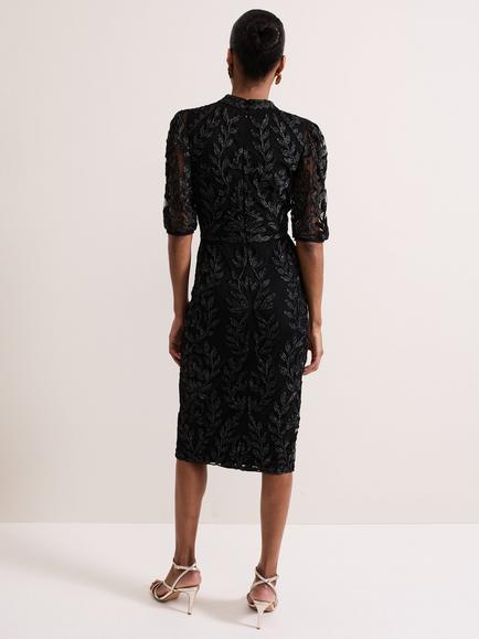 Phase Eight Misha Tapework Shimmer Dress, Black - view 2, Black